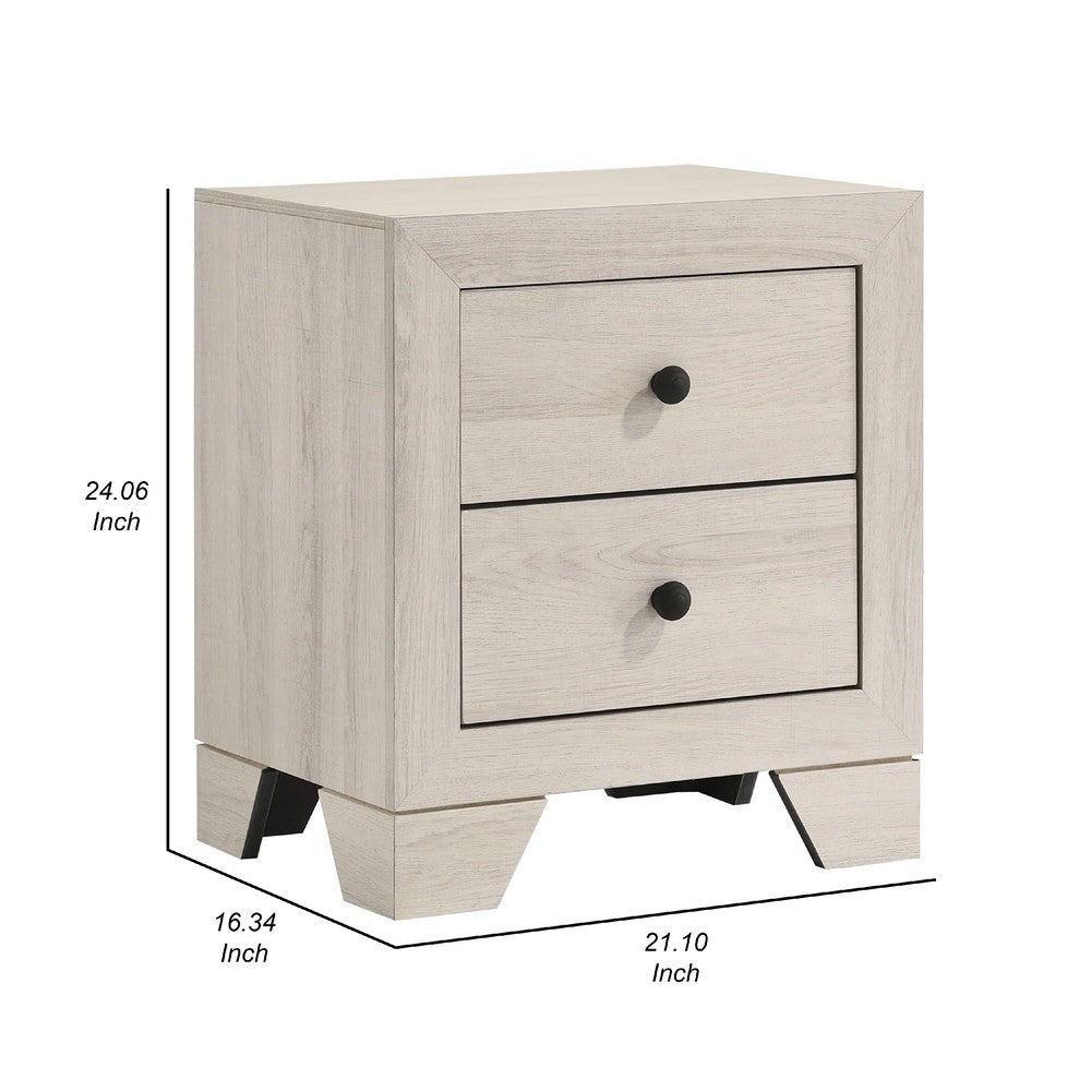 Benjara Cuzzy Nightstand with 2 Drawers, Black Metal, Natural White Wood