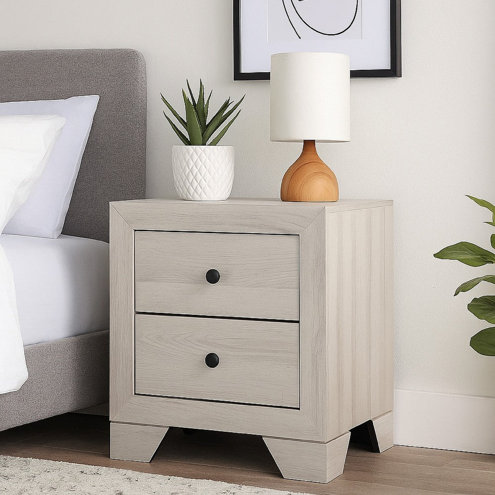 Benjara Cuzzy Nightstand with 2 Drawers, Black Metal, Natural White Wood