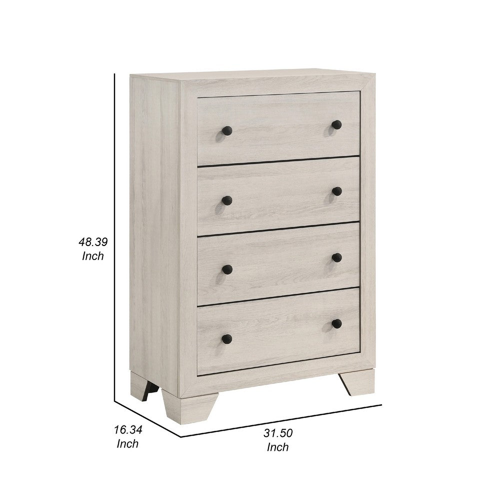Benjara Cuzzy Tall Dresser Chest with 4 Drawers, Natural White Wood