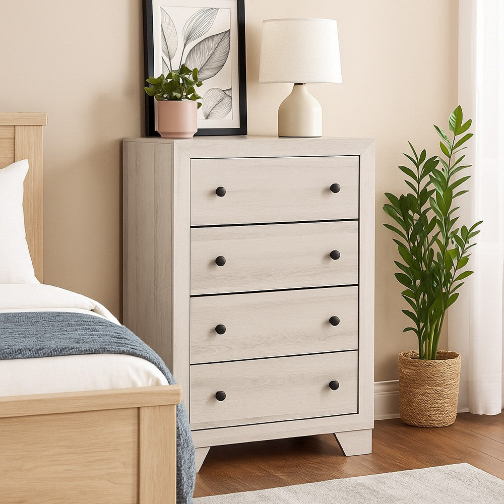 Benjara Cuzzy Tall Dresser Chest with 4 Drawers, Natural White Wood