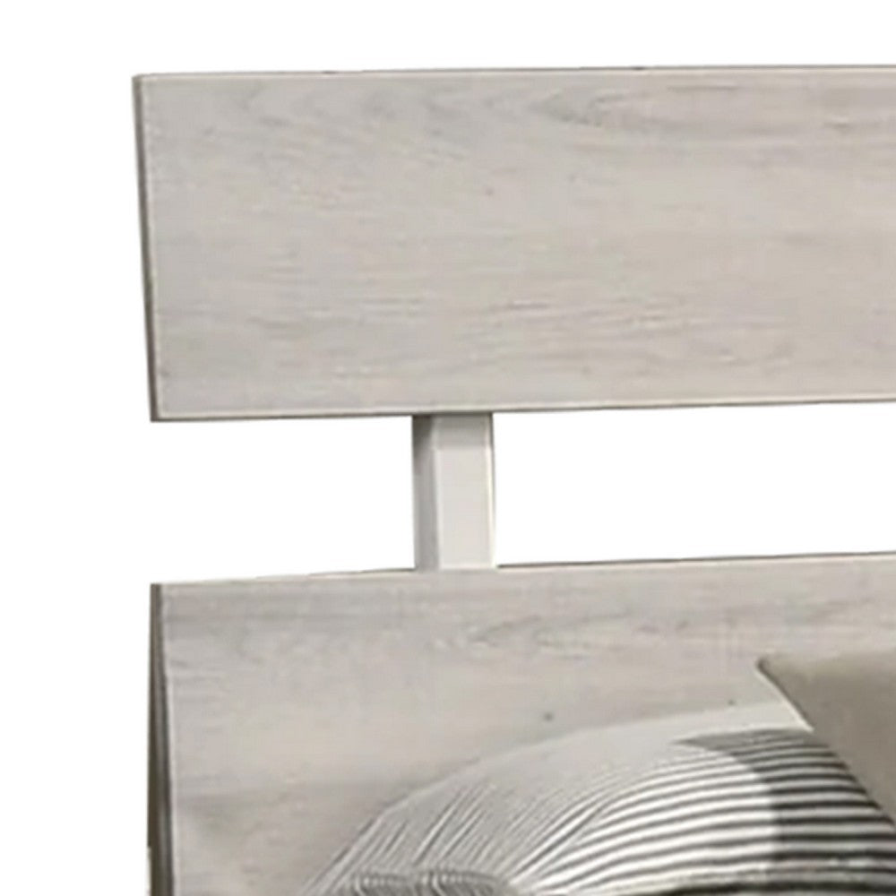 Benjara Cuzzy Full Platform Bed with Panel Headboard, Low Profile White Wood