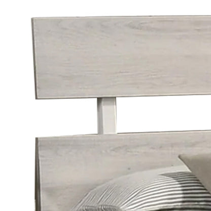 Benjara Cuzzy Full Platform Bed with Panel Headboard, Low Profile White Wood