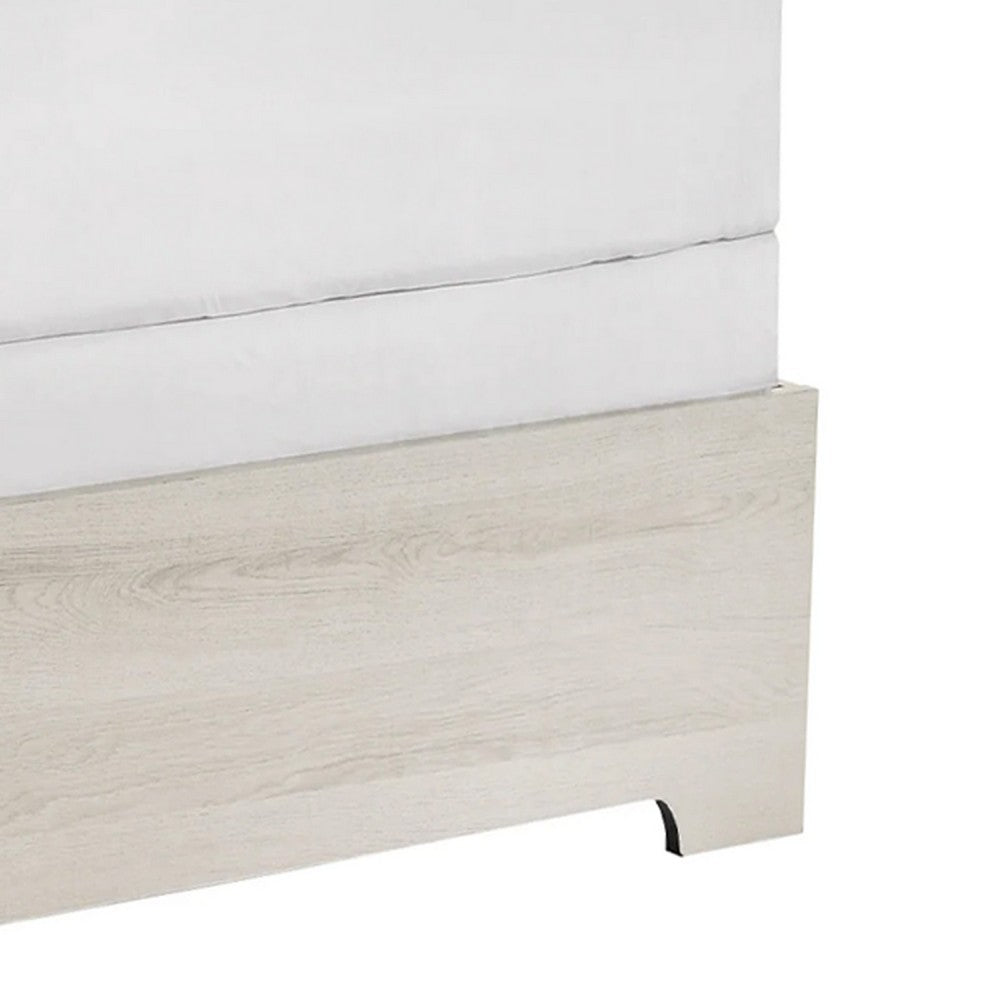 Benjara Cuzzy Full Platform Bed with Panel Headboard, Low Profile White Wood