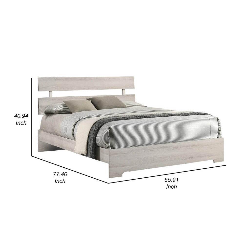 Benjara Cuzzy Full Platform Bed with Panel Headboard, Low Profile White Wood