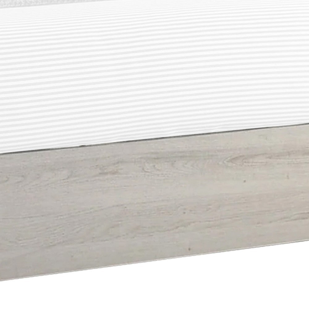 Benjara Cuzzy King Platform Bed with Panel Headboard, Low Profile White Wood