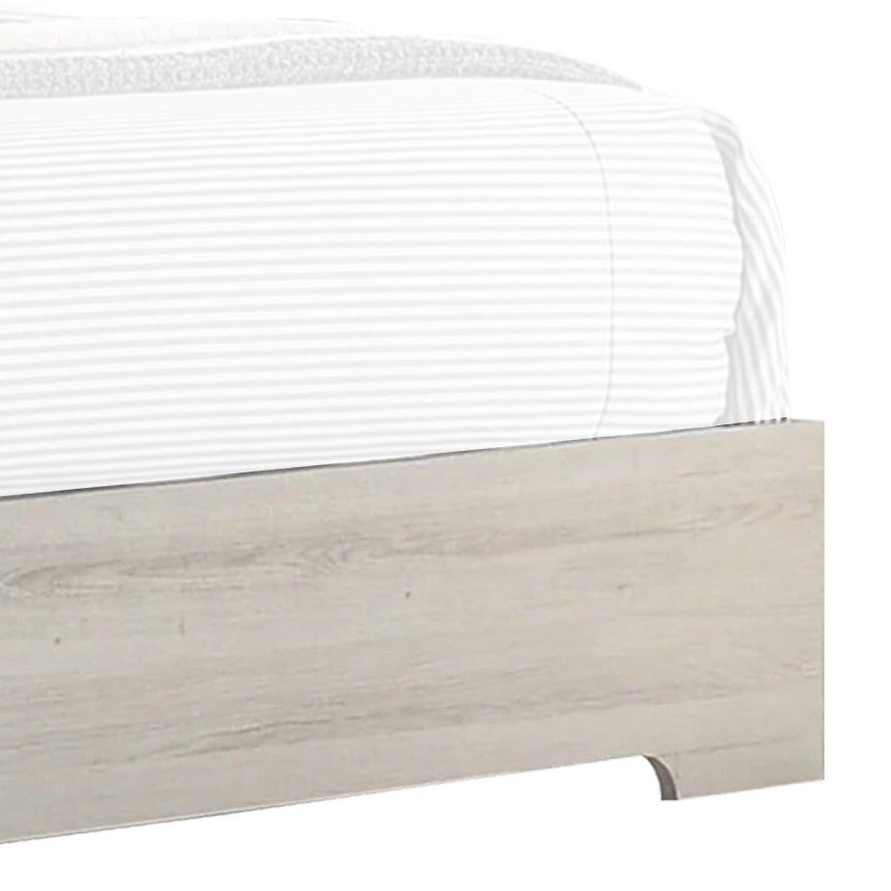 Benjara Cuzzy King Platform Bed with Panel Headboard, Low Profile White Wood