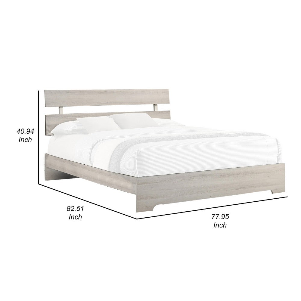 Benjara Cuzzy King Platform Bed with Panel Headboard, Low Profile White Wood