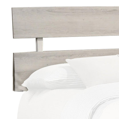 Benjara Cuzzy Queen Platform Bed with Panel Headboard, Low Profile White Wood