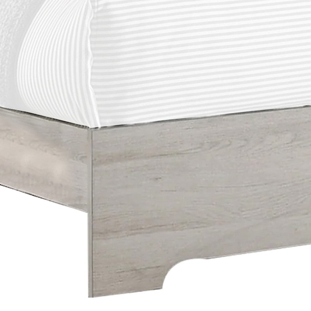 Benjara Cuzzy Queen Platform Bed with Panel Headboard, Low Profile White Wood
