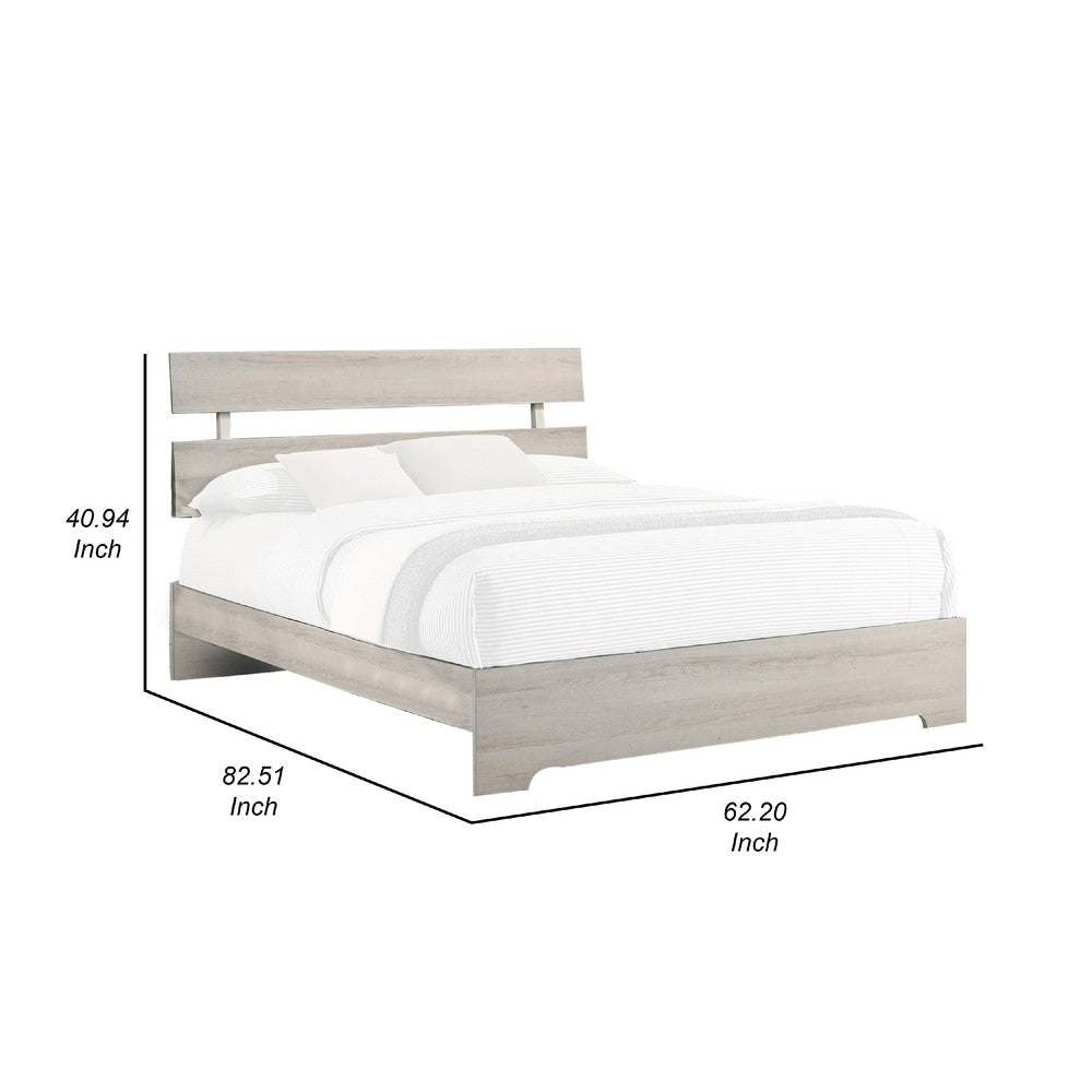 Benjara Cuzzy Queen Platform Bed with Panel Headboard, Low Profile White Wood