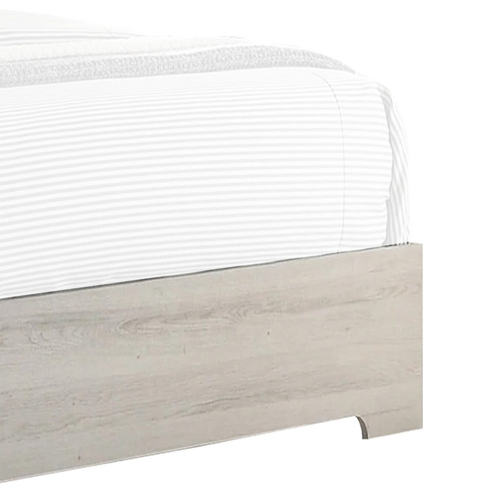 Benjara Cuzzy Twin Platform Bed with Panel Headboard, Low Profile White Wood