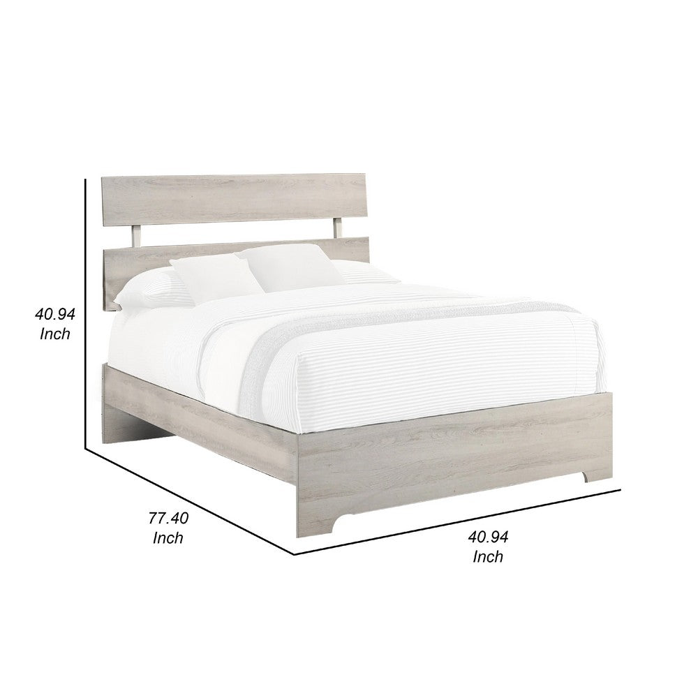 Benjara Cuzzy Twin Platform Bed with Panel Headboard, Low Profile White Wood