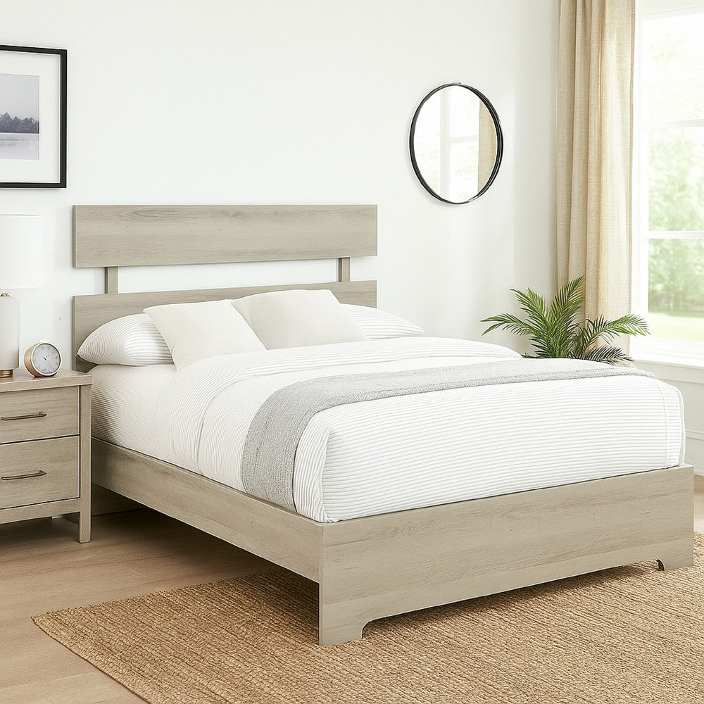 Benjara Cuzzy Twin Platform Bed with Panel Headboard, Low Profile White Wood