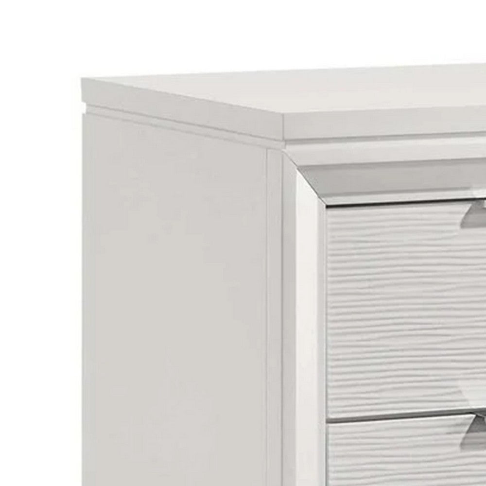 Benjara Ressy Nightstand with 2 Drawer, Silver Metal, Contemporary White Wood