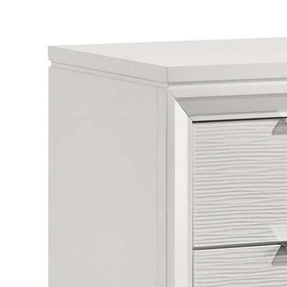 Benjara Ressy Nightstand with 2 Drawer, Silver Metal, Contemporary White Wood