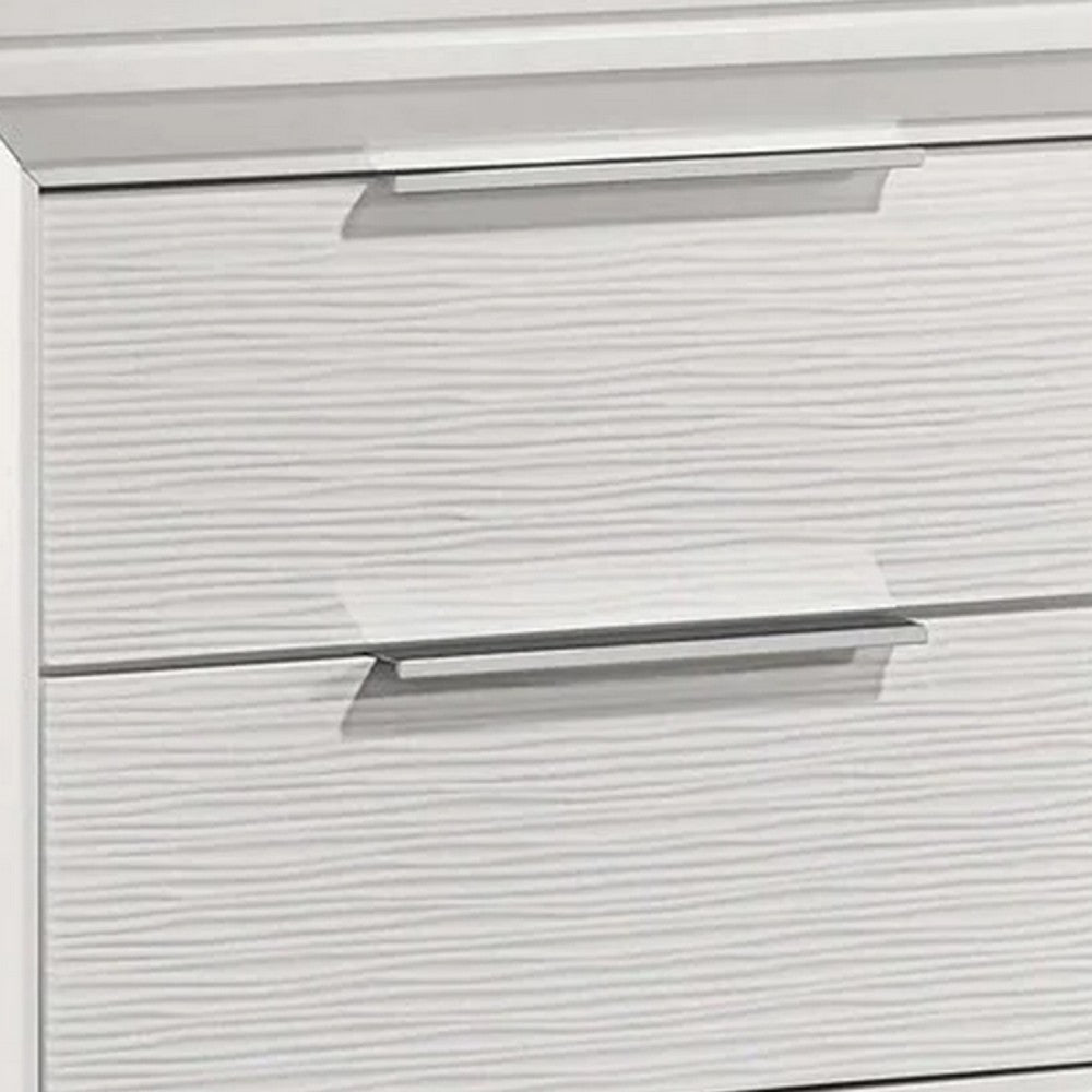 Benjara Ressy Nightstand with 2 Drawer, Silver Metal, Contemporary White Wood
