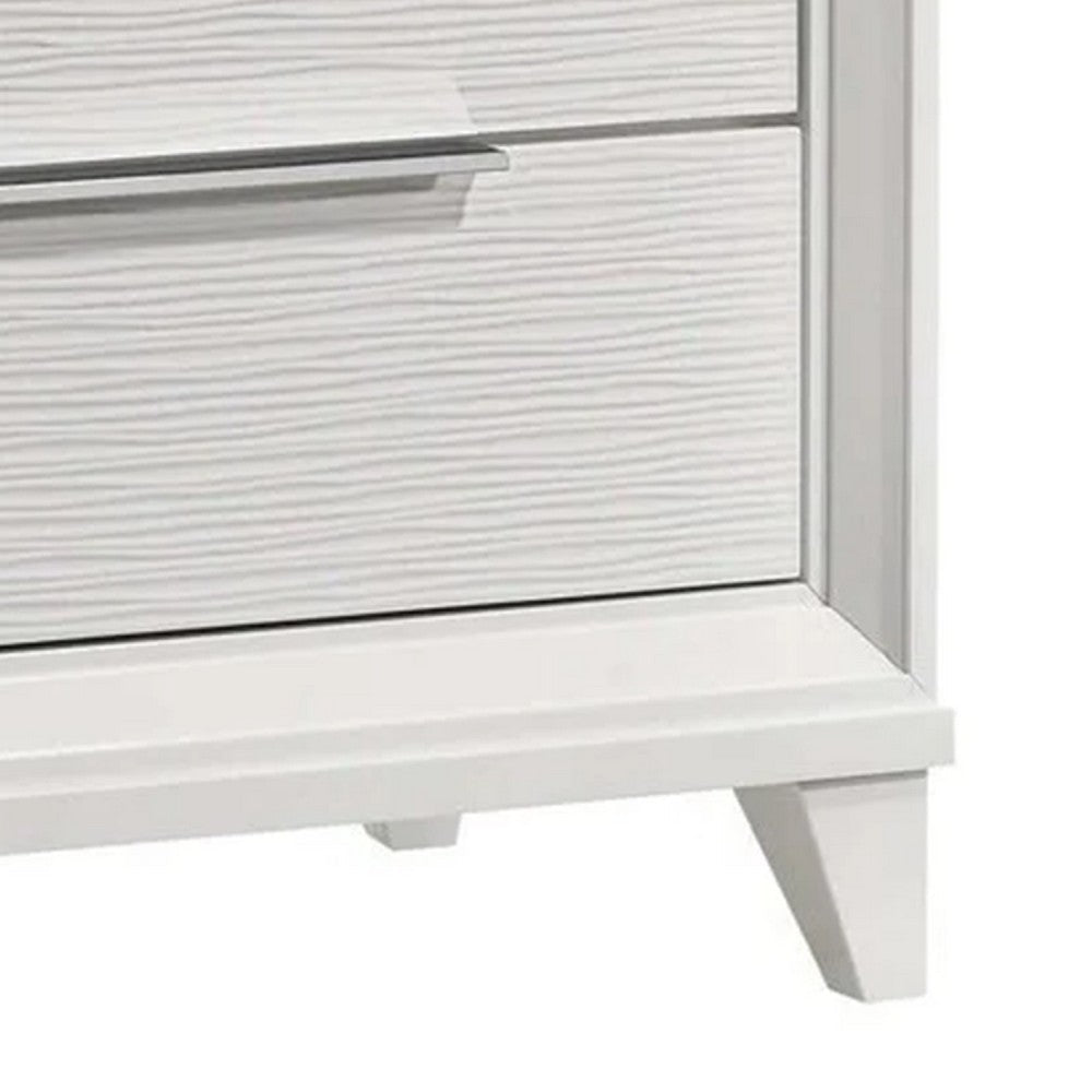 Benjara Ressy Nightstand with 2 Drawer, Silver Metal, Contemporary White Wood