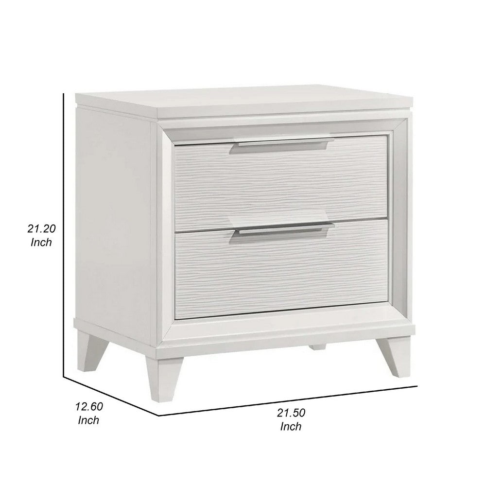 Benjara Ressy Nightstand with 2 Drawer, Silver Metal, Contemporary White Wood