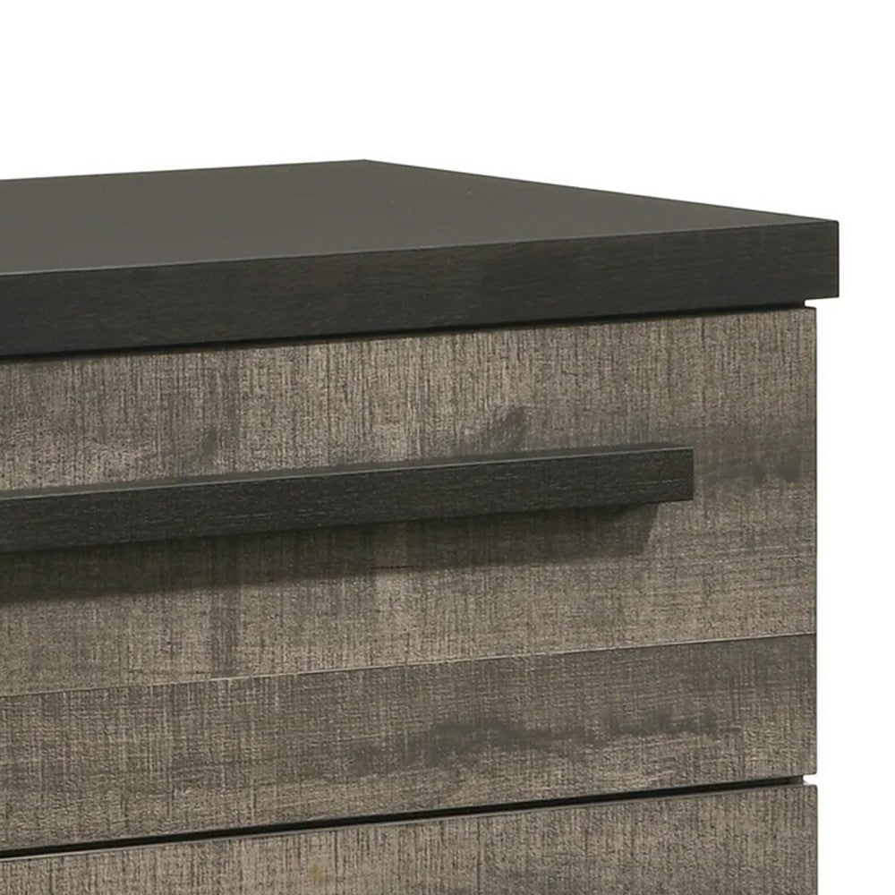 Benjara Ruthe Nightstand with 2 Drawers, Wide Top, Ebony Black, Gray Wood