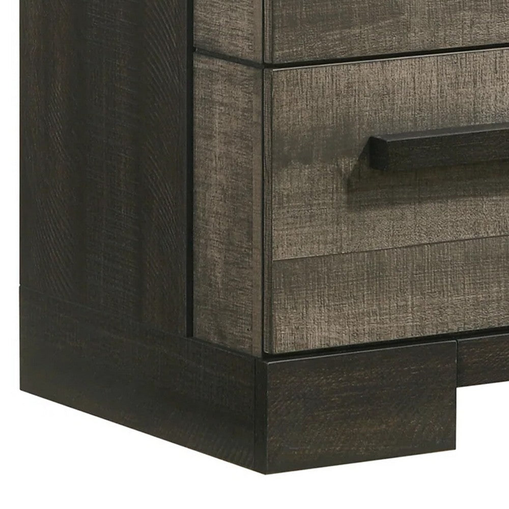 Benjara Ruthe Nightstand with 2 Drawers, Wide Top, Ebony Black, Gray Wood