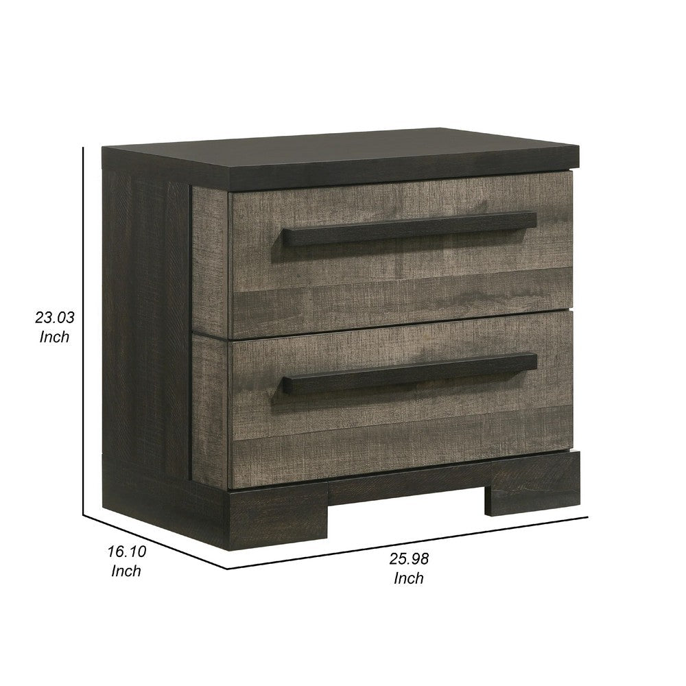 Benjara Ruthe Nightstand with 2 Drawers, Wide Top, Ebony Black, Gray Wood