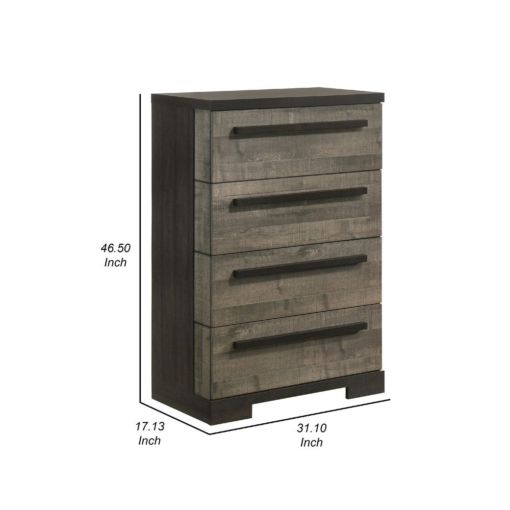 Benjara Ruthe Tall Dresser Chest with 4 Drawers, Ebony Black, Gray Wood