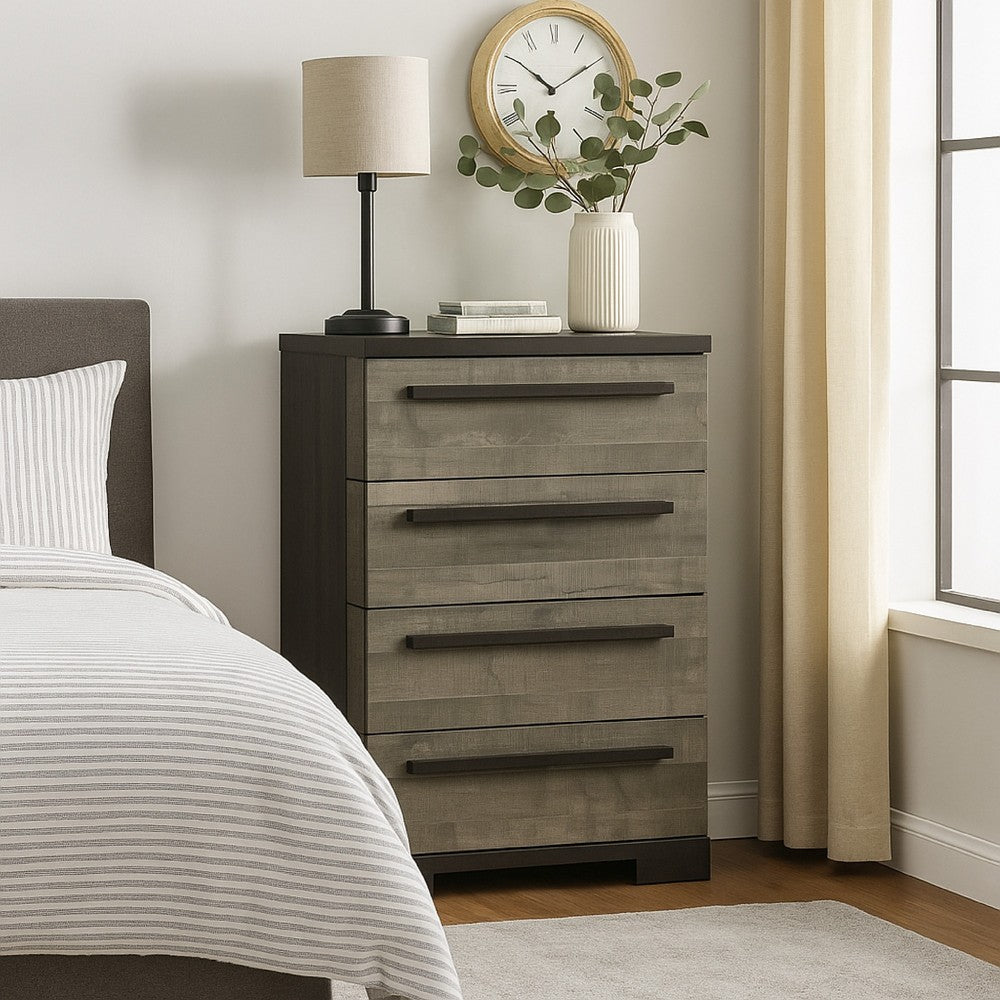 Benjara Ruthe Tall Dresser Chest with 4 Drawers, Ebony Black, Gray Wood