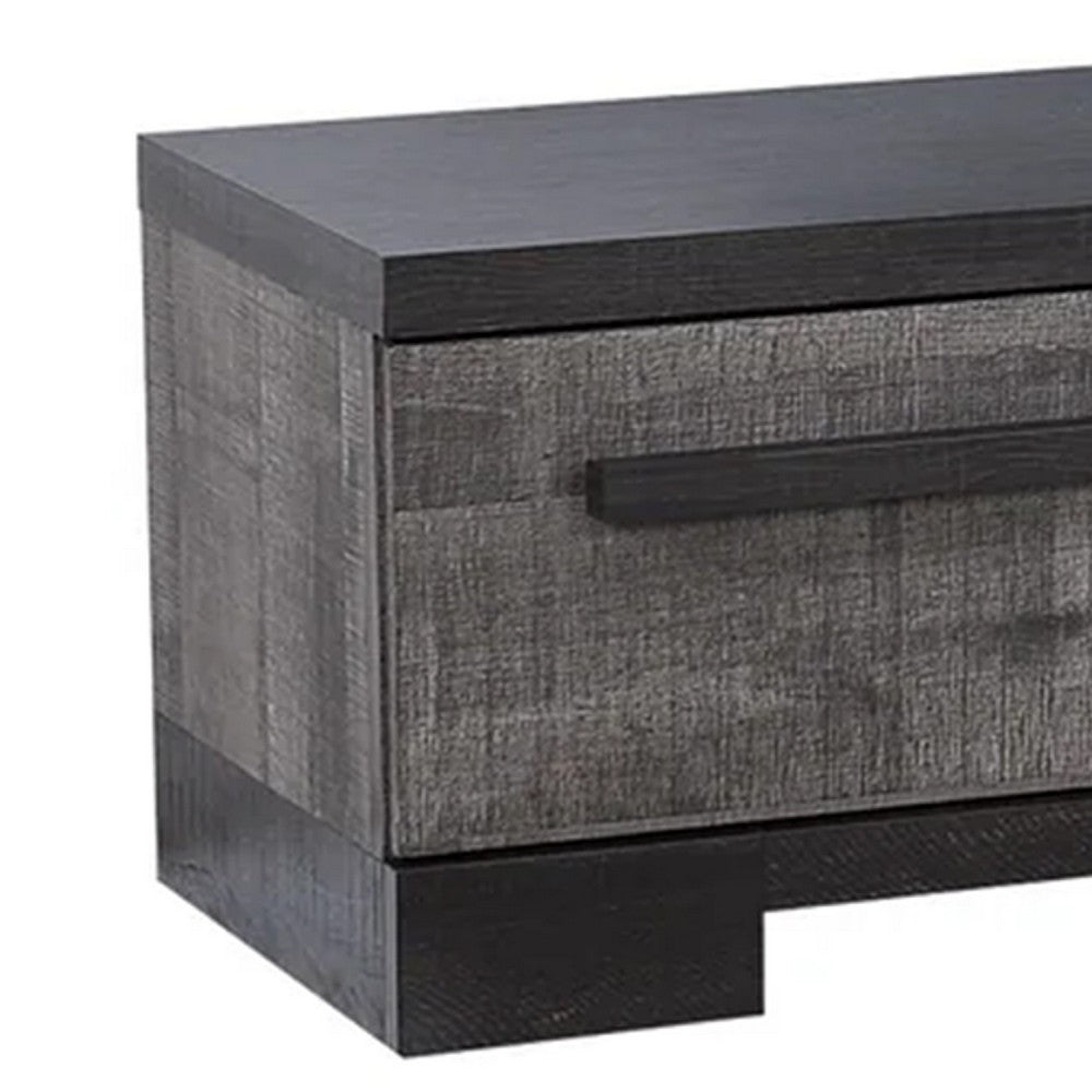 Benjara Ruthe TV Stand Media Console with 2 Drawers, Shelves, Black Gray Wood