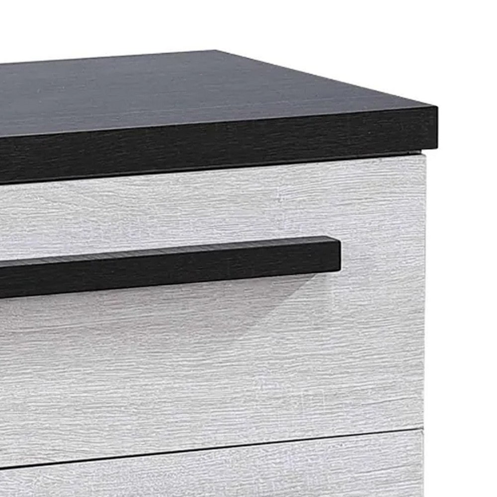Benjara Ruthe Nightstand with 2 Drawers, Wide Top, Ebony Black, White Wood