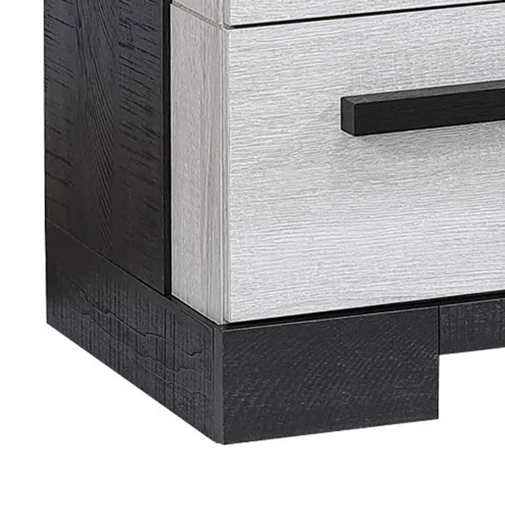 Benjara Ruthe Nightstand with 2 Drawers, Wide Top, Ebony Black, White Wood