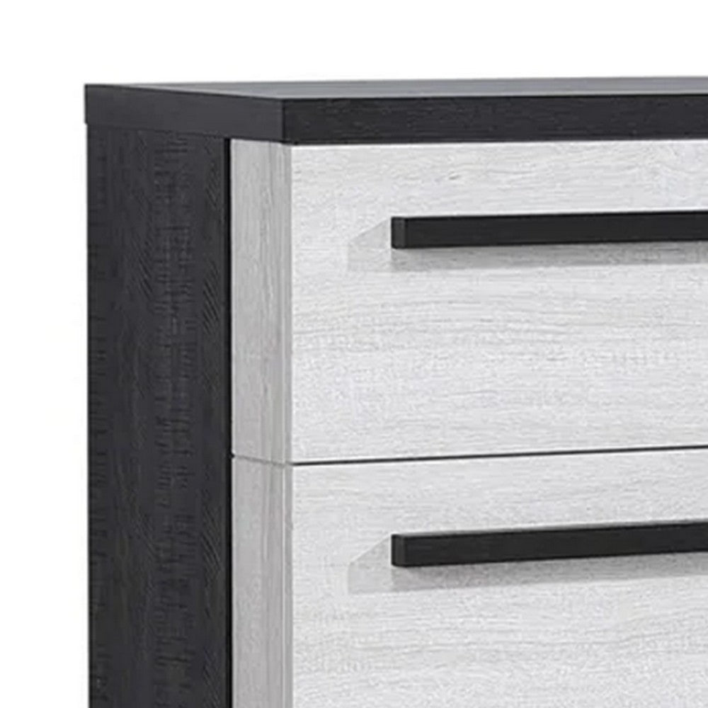 Benjara Ruthe Tall Dresser Chest with 4 Drawers, Ebony Black, White Wood