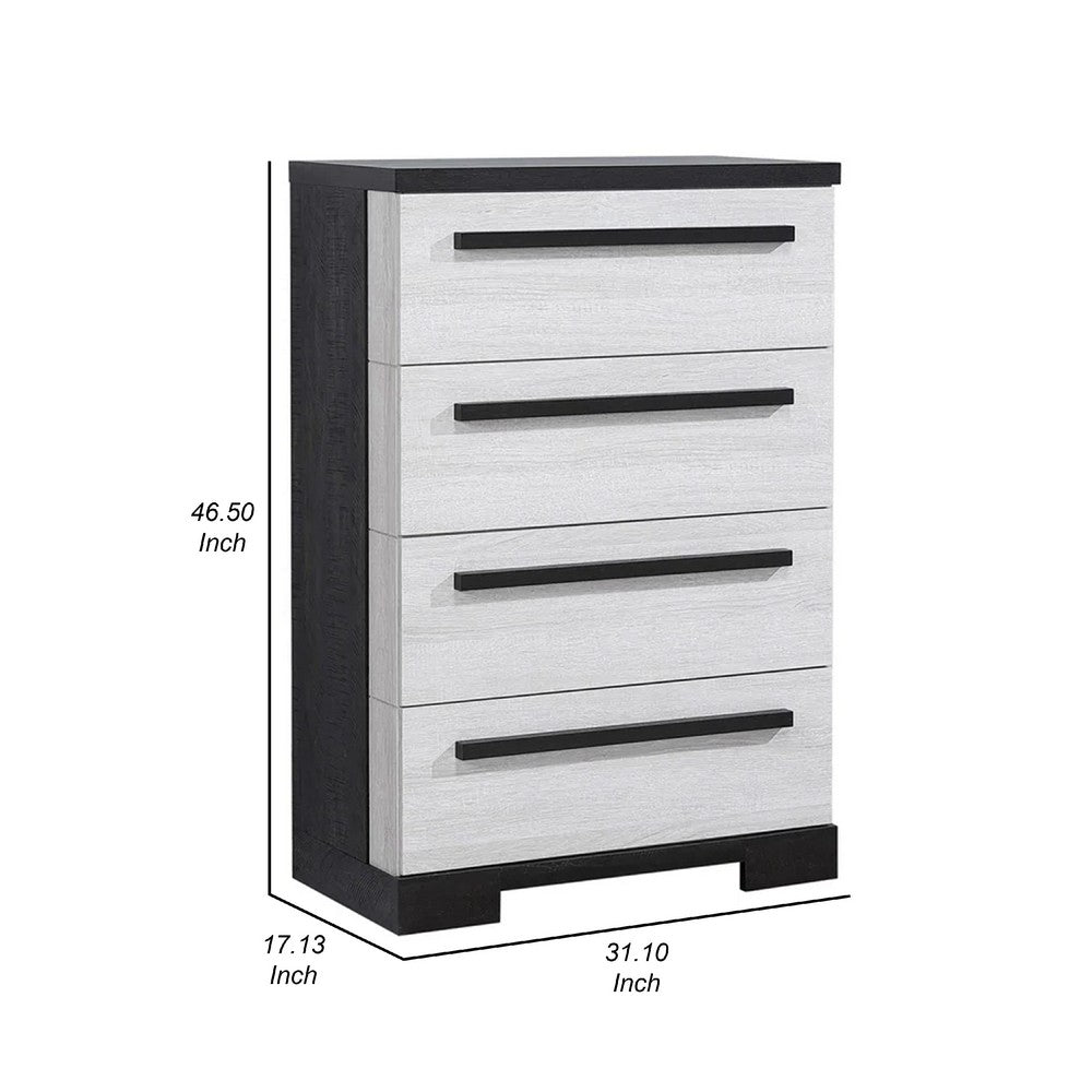 Benjara Ruthe Tall Dresser Chest with 4 Drawers, Ebony Black, White Wood
