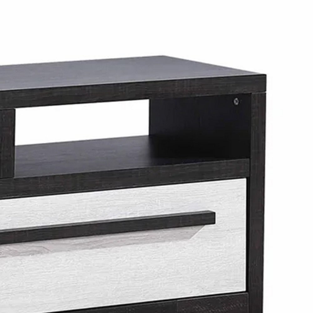 Benjara Ruthe TV Stand Media Cabinet with 2 Drawers, Shelves, Black And White Wood