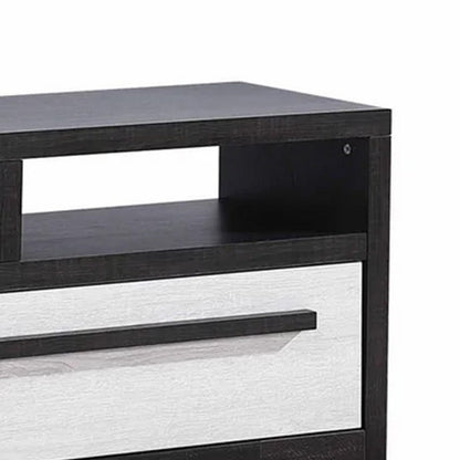 Benjara Ruthe TV Stand Media Cabinet with 2 Drawers, Shelves, Black And White Wood