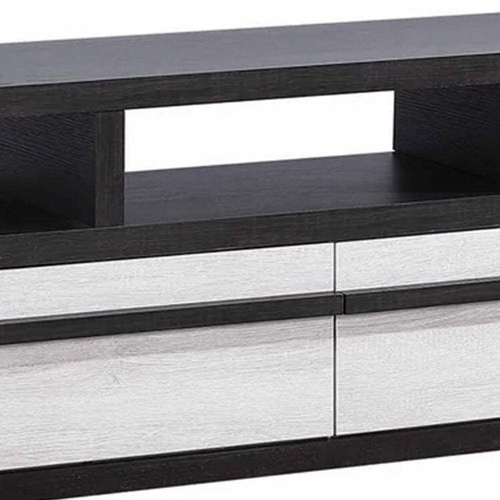 Benjara Ruthe TV Stand Media Cabinet with 2 Drawers, Shelves, Black And White Wood