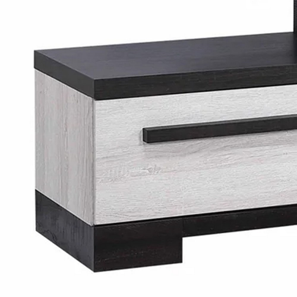 Benjara Ruthe TV Stand Media Cabinet with 2 Drawers, Shelves, Black And White Wood