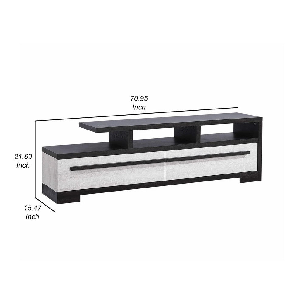 Benjara Ruthe TV Stand Media Cabinet with 2 Drawers, Shelves, Black And White Wood