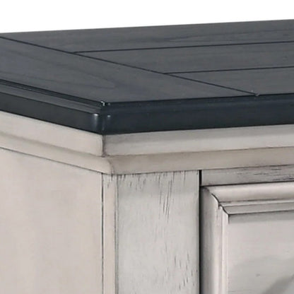 Benjara Sawz Nightstand with 3 Drawers, Charcoal Plank Top, Light Gray Wood