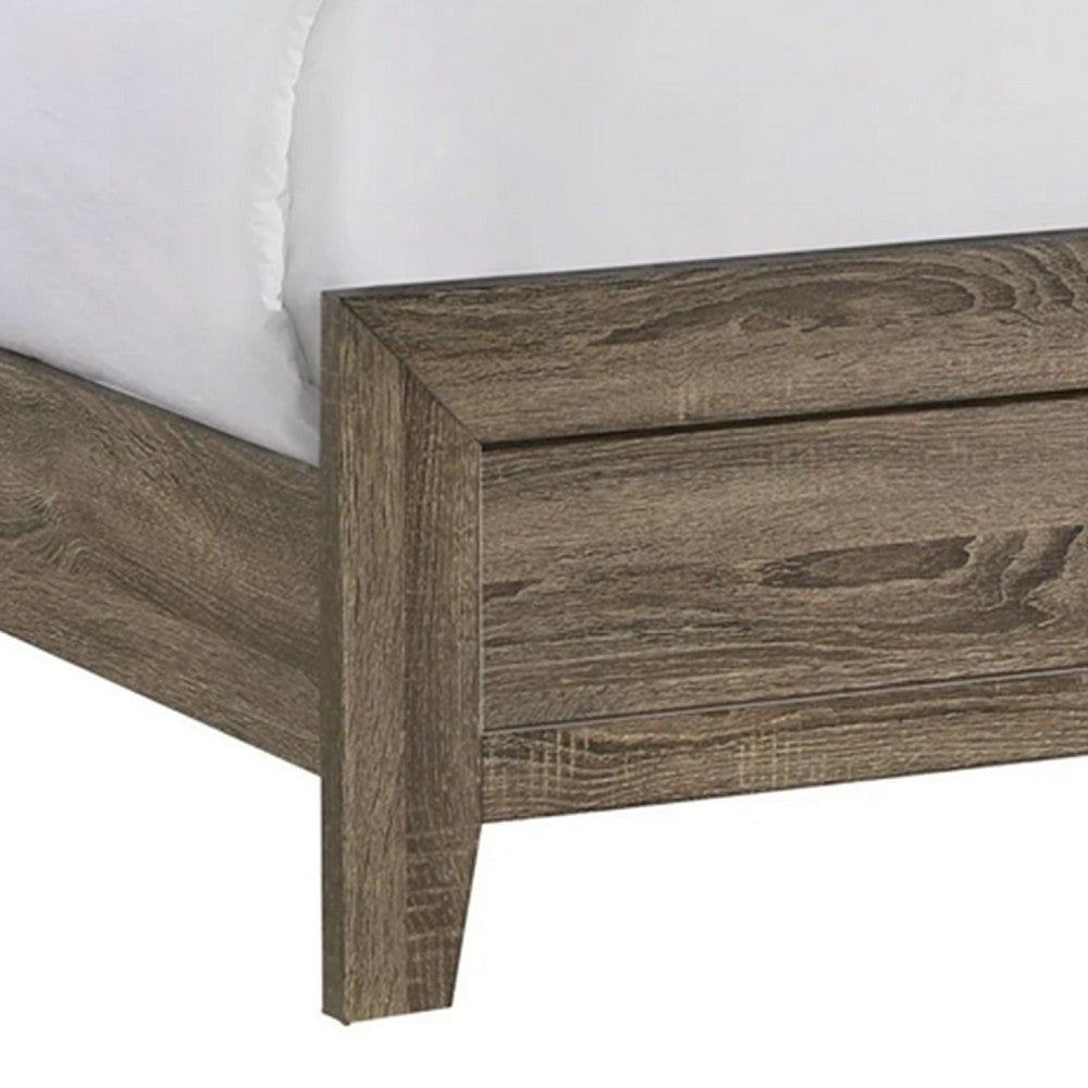Benjara Shannon Full Panel Bed with Nailhead Trim, Ivory Fabric, Gray Wood