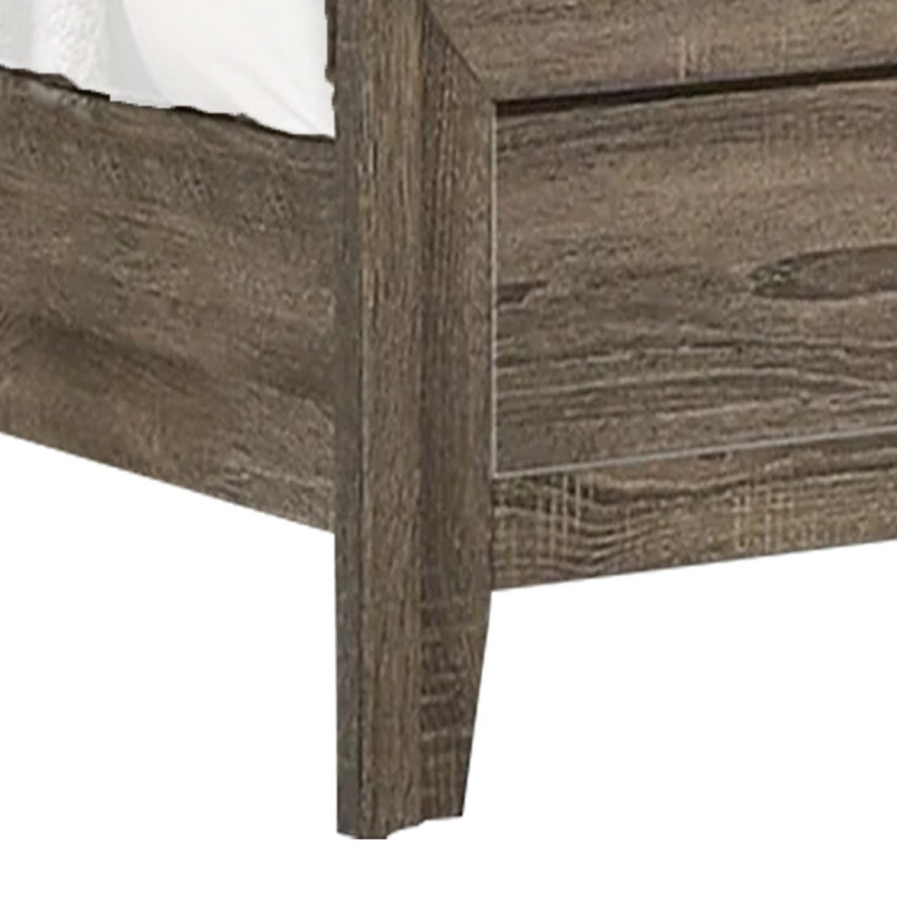 Benjara Shannon Twin Panel Bed with Nailhead Trim, Ivory Fabric, Gray Wood