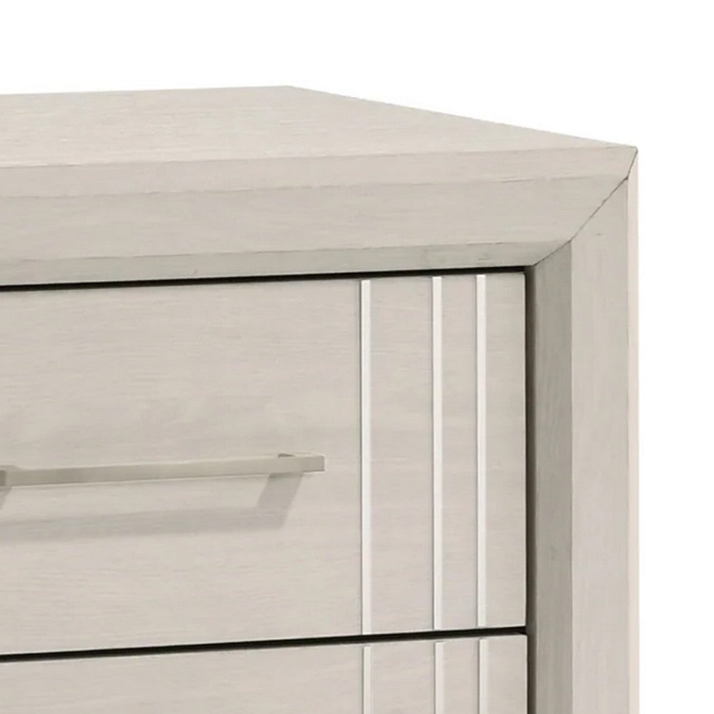 Benjara Charie Nightstand with 2 Drawers, Tapered Legs, Silver Metal, White Wood