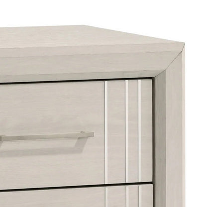 Benjara Charie Nightstand with 2 Drawers, Tapered Legs, Silver Metal, White Wood