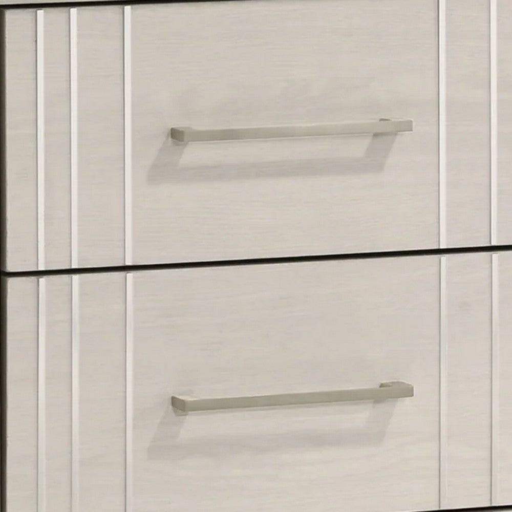 Benjara Charie Nightstand with 2 Drawers, Tapered Legs, Silver Metal, White Wood