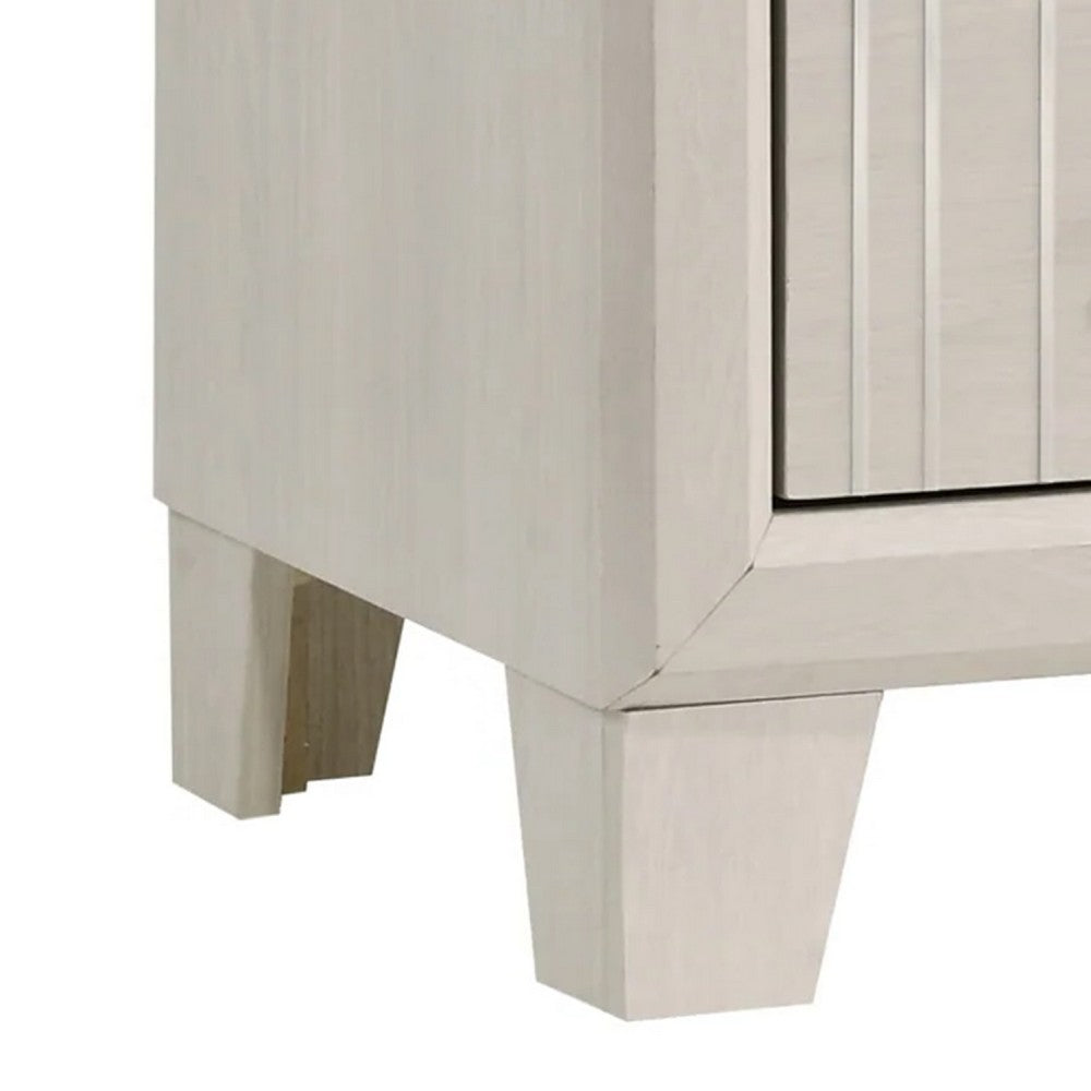 Benjara Charie Nightstand with 2 Drawers, Tapered Legs, Silver Metal, White Wood