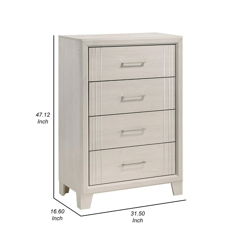 Benjara Charie Tall Dresser Chest with 4 Drawers, Tapered Feet, White Wood