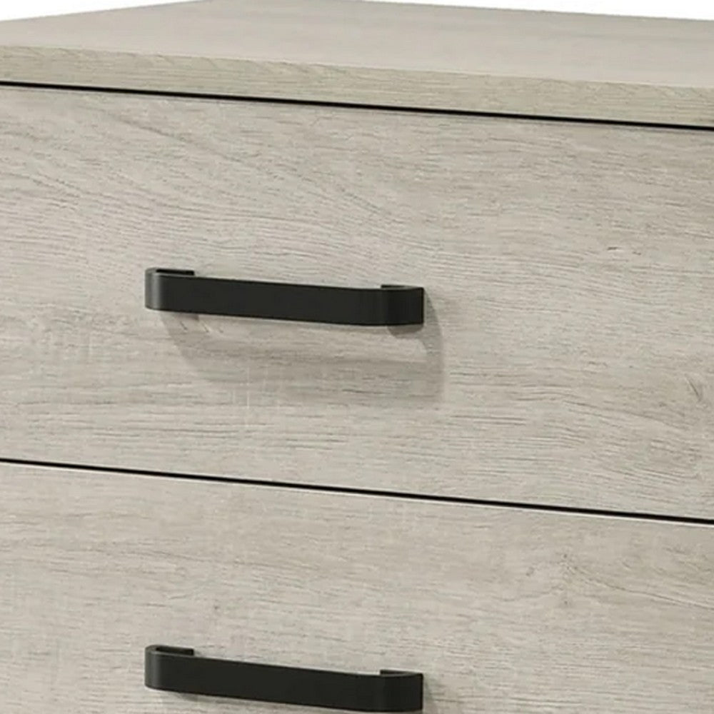 Benjara Meni Nightstand, 2 Drawers, Black Metal Handles, Scandinavian White