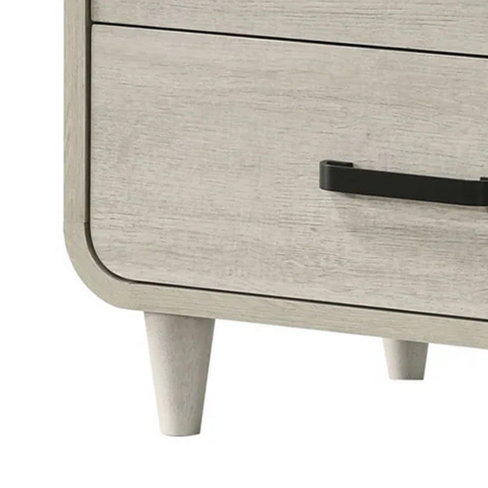 Benjara Meni Nightstand, 2 Drawers, Black Metal Handles, Scandinavian White