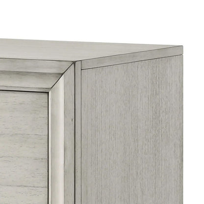 Benjara Jeni Nightstand, 2 Drawers, Chrome Handles, Rustic White Mist