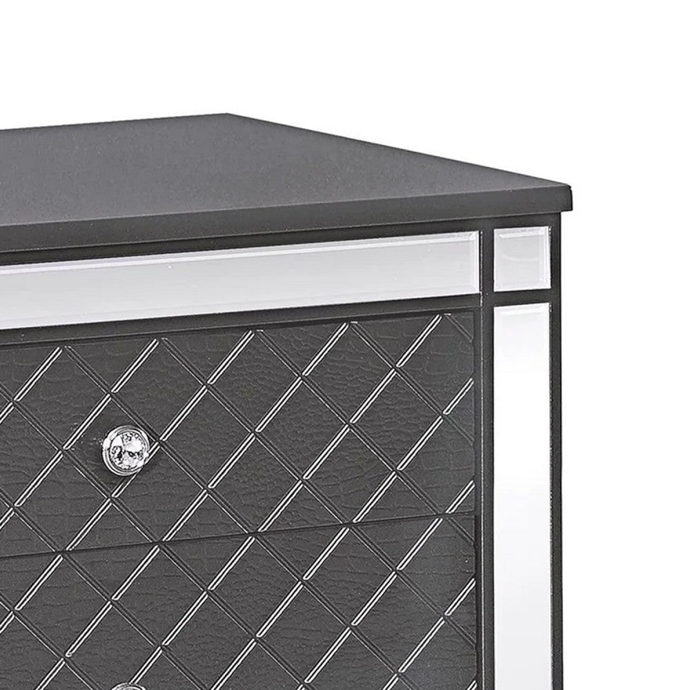 Benjara Reff Nightstand, 2 French Dovetail Drawers, Crystal Knobs, Gray