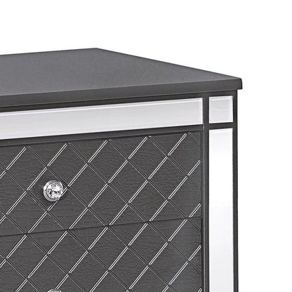 Benjara Reff Nightstand, 2 French Dovetail Drawers, Crystal Knobs, Gray